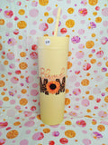 Cream 16oz skinny tumbler with Blessed Mum sunflower design and straw