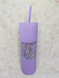 Lilac 16oz skinny tumbler with colourful Get Shit Done design