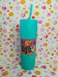 Turquoise 16oz skinny tumbler with colourful Mama Tribe design