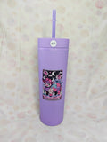 Purple 16oz skinny tumbler with cute pastel Highland cow design