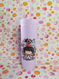 Lilac 16oz skinny tumbler with Teacher Life design and straw