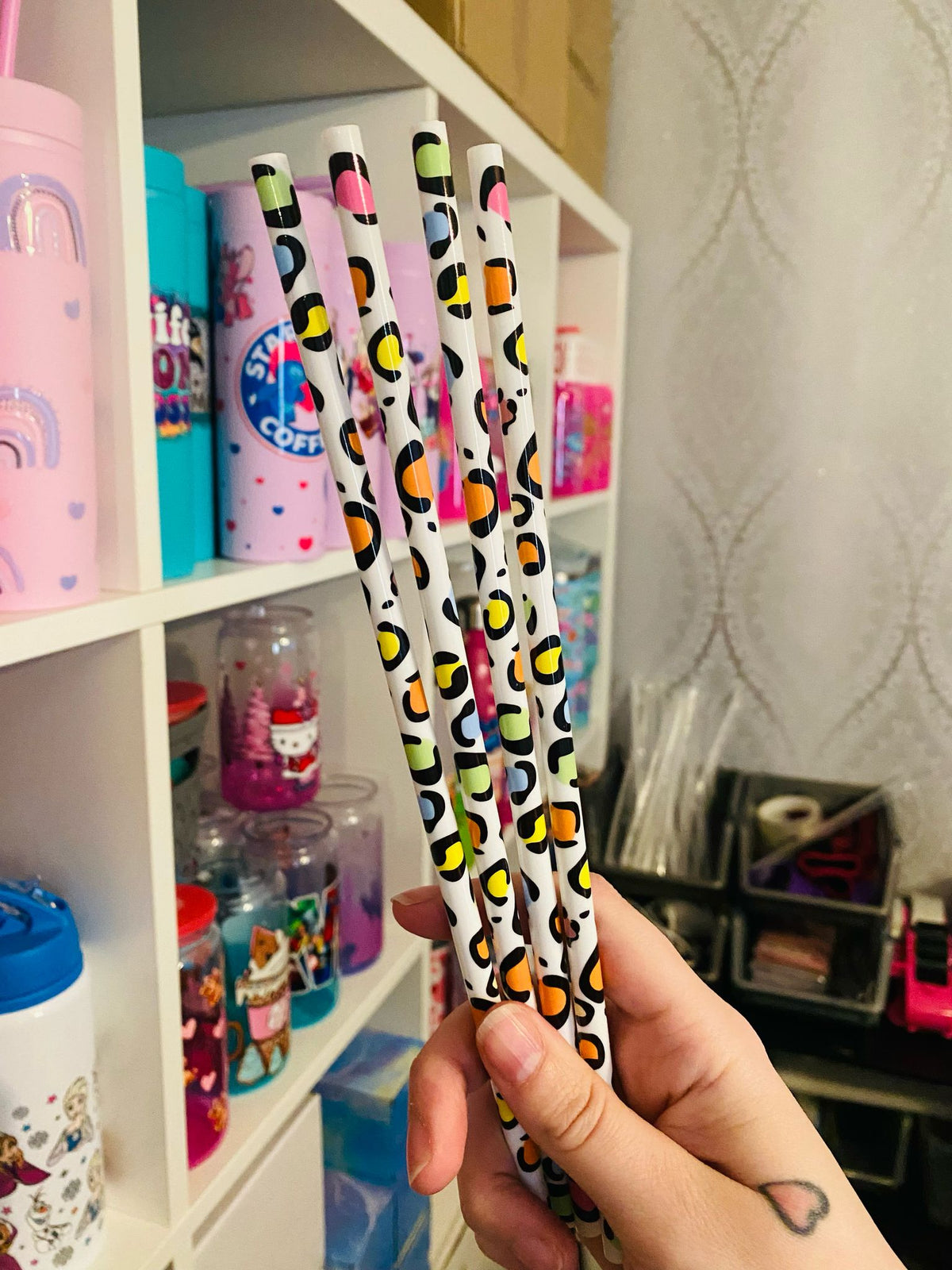 Coloured Leopard Print Straw