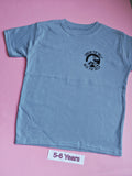 Blue children's t-shirt with dinosaur Check Yo'self Rex Yo'self design, size 5-6 years