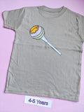 Taupe children's t-shirt, 4-5 years, colourful Cheeky lollipop design