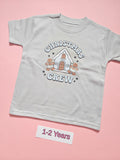 Frozen grey children's Christmas Crew t-shirt with gingerbread house and gingerbread men design, size 1-2 years