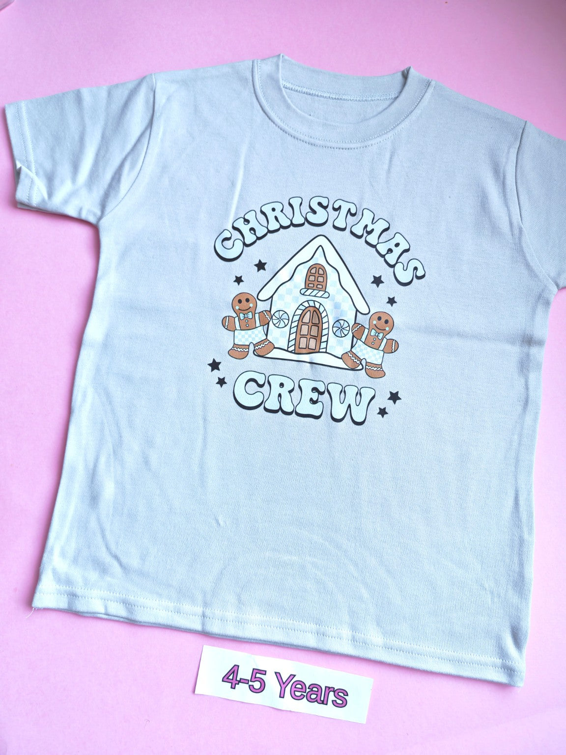 Frozen grey children's Christmas t-shirt, 4-5 years, Christmas crew gingerbread design