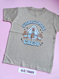 Taupe children's Christmas t-shirt, 4-5 years, Christmas Crew gingerbread house design