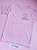 Pink children's t-shirt with cute smart and a little bit dramatic daisy design, 5-6 years, front