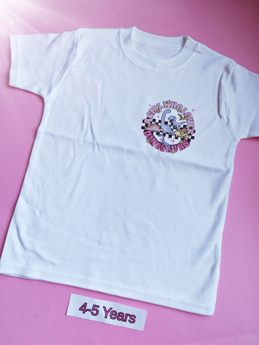 White children's t-shirt, 4-5 years, dinosaur lover design