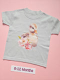 Frozen grey children's T-shirt with cute duck and flowers design, size 6-12 months