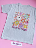 Frozen grey children's Easter t-shirt with cute bunny, flowers and Easter eggs design, size 5-6 years