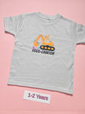 Frozen grey children's Easter t-shirt with colourful Eggs-Cavator digger design, size 1-2 years