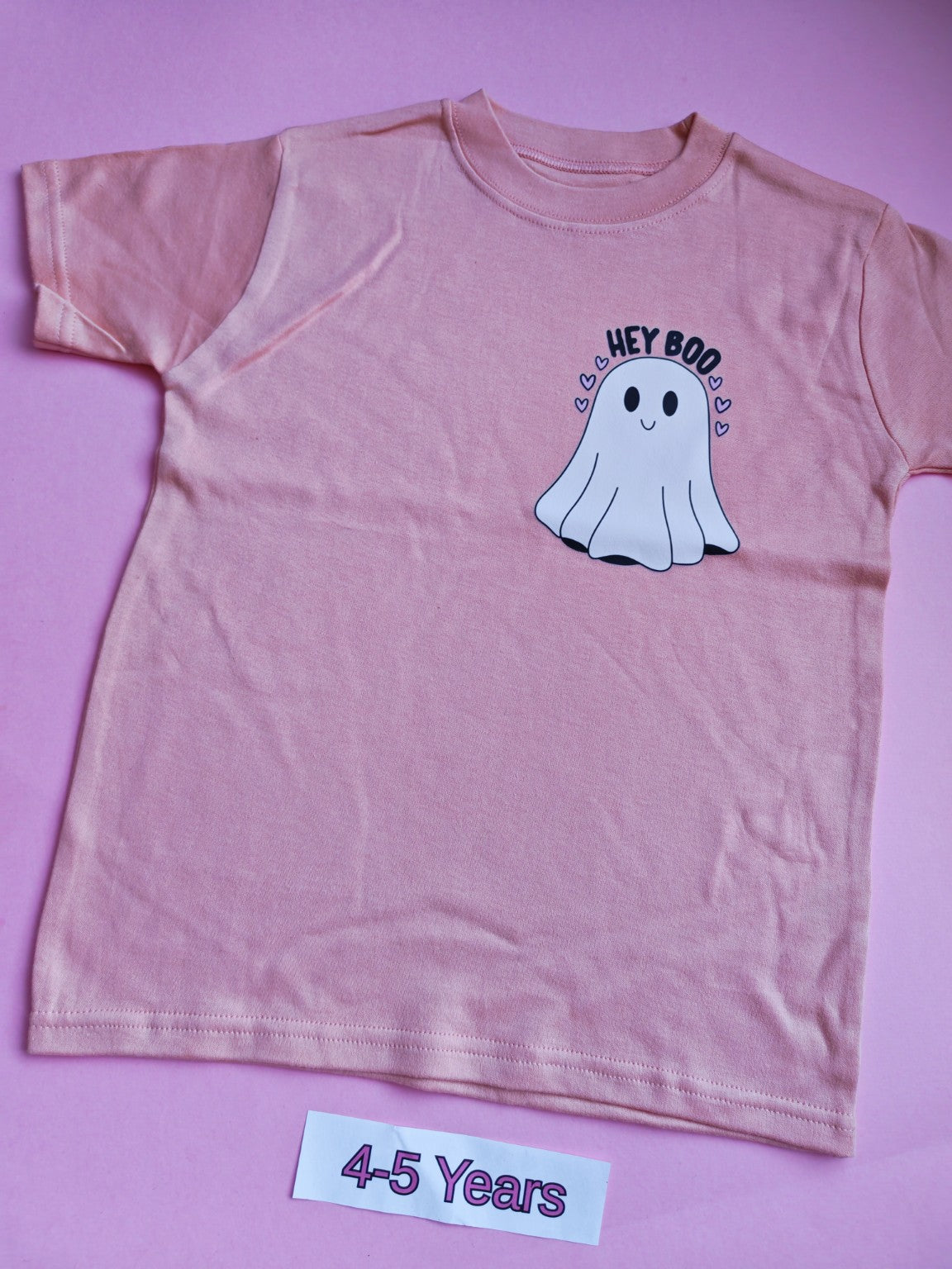 Peach children's t-shirt, 4-5 years, cute Hey Boo ghost design
