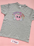 Grey children's T-shirt with I Decide My Vibe heart design, size 8 years