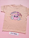 Pastel pink children's T-shirt with cute heart and I decide my vibe design, size 3-4 years