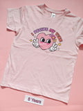 Pale pink children's T-shirt with I Decide My Vibe heart design, size 8 years