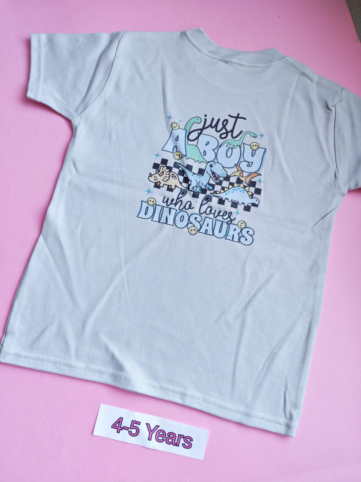 Frozen grey children's dinosaur t-shirt, 4-5 years, back view