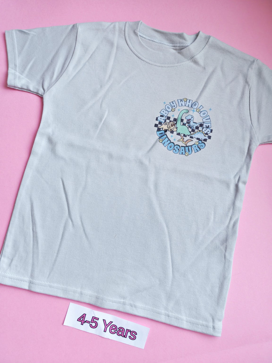 Frozen grey children's dinosaur t-shirt, 4-5 years, front view