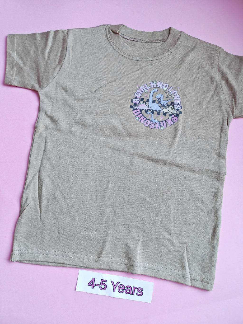 Frozen grey children's t-shirt front with dinosaur design, size 4-5 years