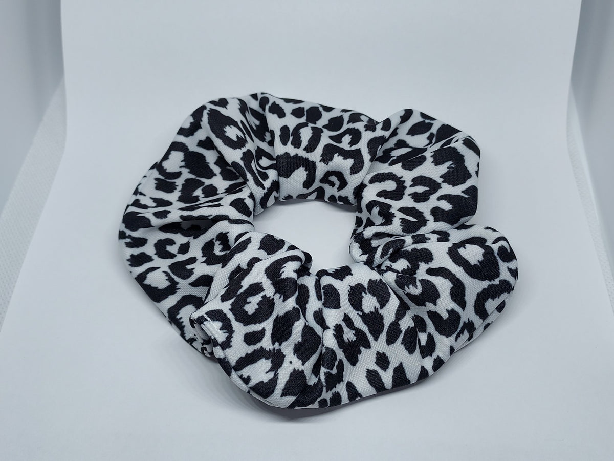Large handmade black and white leopard print fabric scrunchie