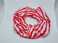 Large handmade red and white striped fabric scrunchie