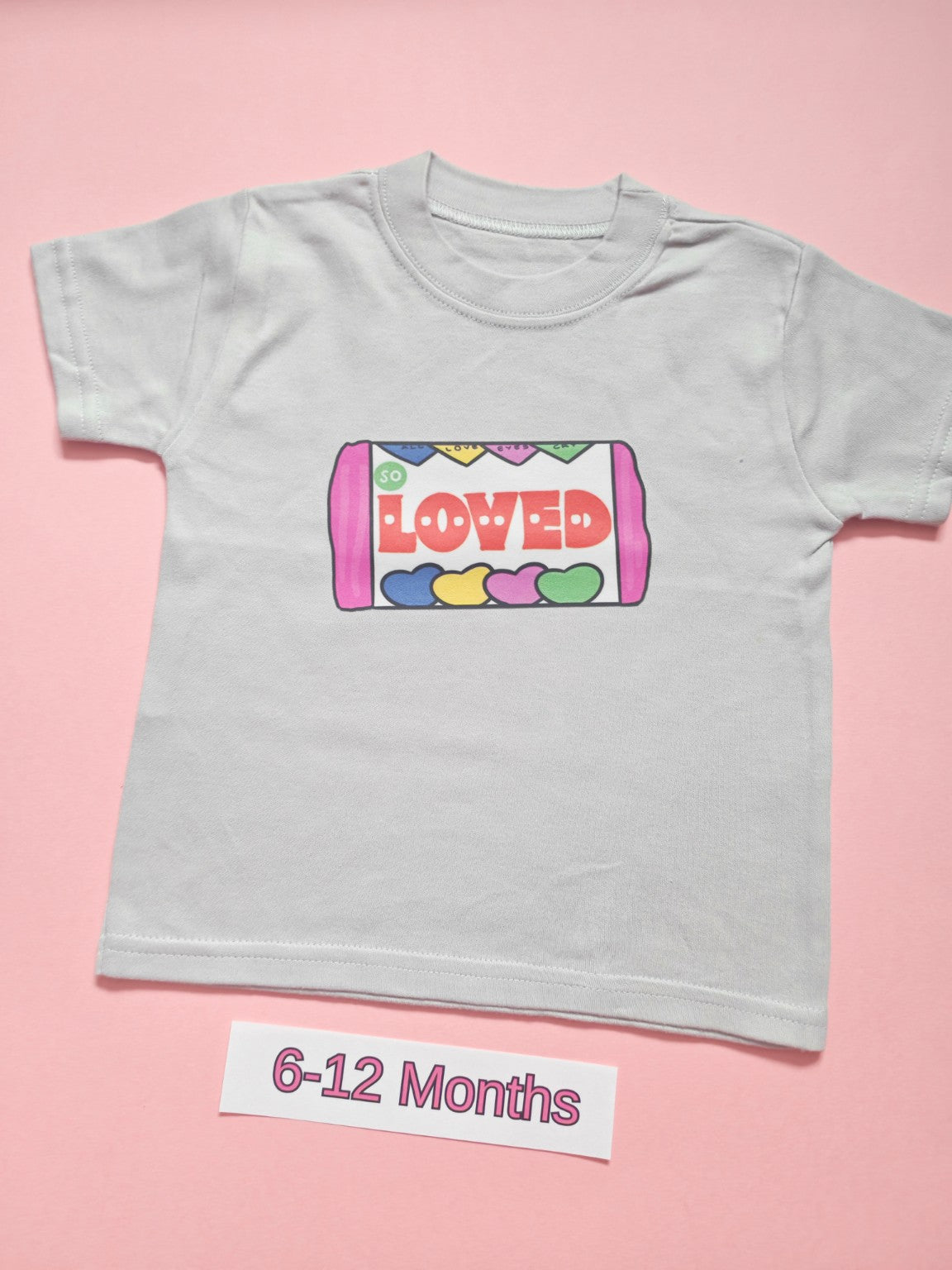 Frozen grey children's T-shirt with colourful Loved design, size 6-12 months