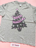 Grey children's Christmas T-shirt with spooky skull Christmas tree design, size 10 years