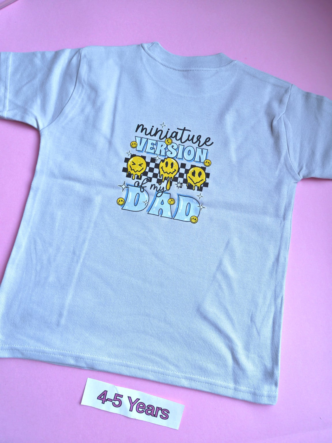 Frozen grey children's t-shirt back with 'miniature version of my dad' design, size 4-5 years