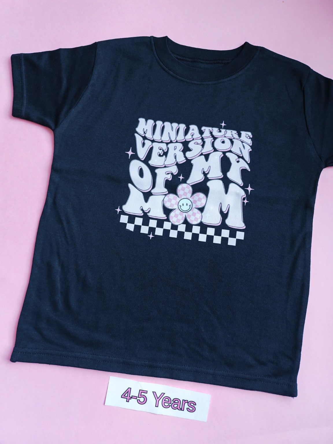 Black children's t-shirt, 4-5 years, Miniature Version of Me design with pink flower