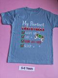 Blue children's Christmas gaming t-shirt with My Perfect Christmas design, size 5-6 years