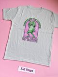 Frozen grey children's t-shirt with dancing frog and Not Trying to Prove, Just Want to Groove design, size 5-6 years