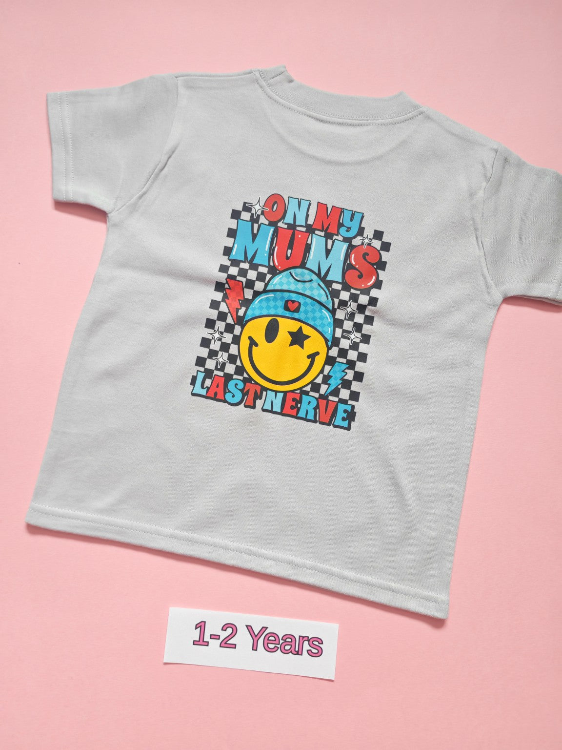 Frozen Grey children's T-shirt with On My Mum's Last Nerve design, size 1-2 years, back