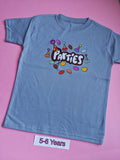 Blue children's t-shirt with colourful Parties design, size 5-6 years