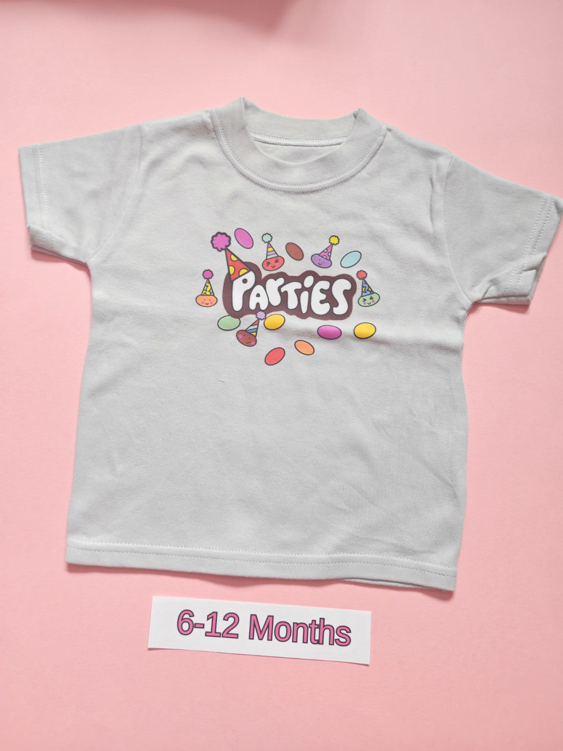 Frozen grey children's T-shirt with colourful Parties design, size 6-12 months