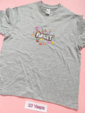Grey children's T-shirt with colourful Parties design, size 10 years