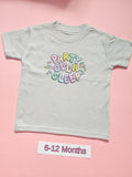 Frozen grey children's T-shirt with colourful Party Over Sleep design, size 6-12 months