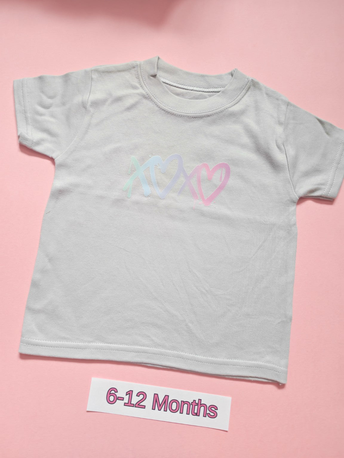 Frozen grey children's T-shirt with pastel rainbow LOVE design, size 6-12 months