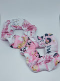 Handmade pink and white patterned scrunchies