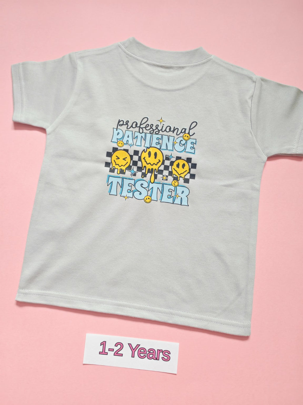 Frozen Grey children's T-shirt with Professional Patience Tester design, size 1-2 years, back