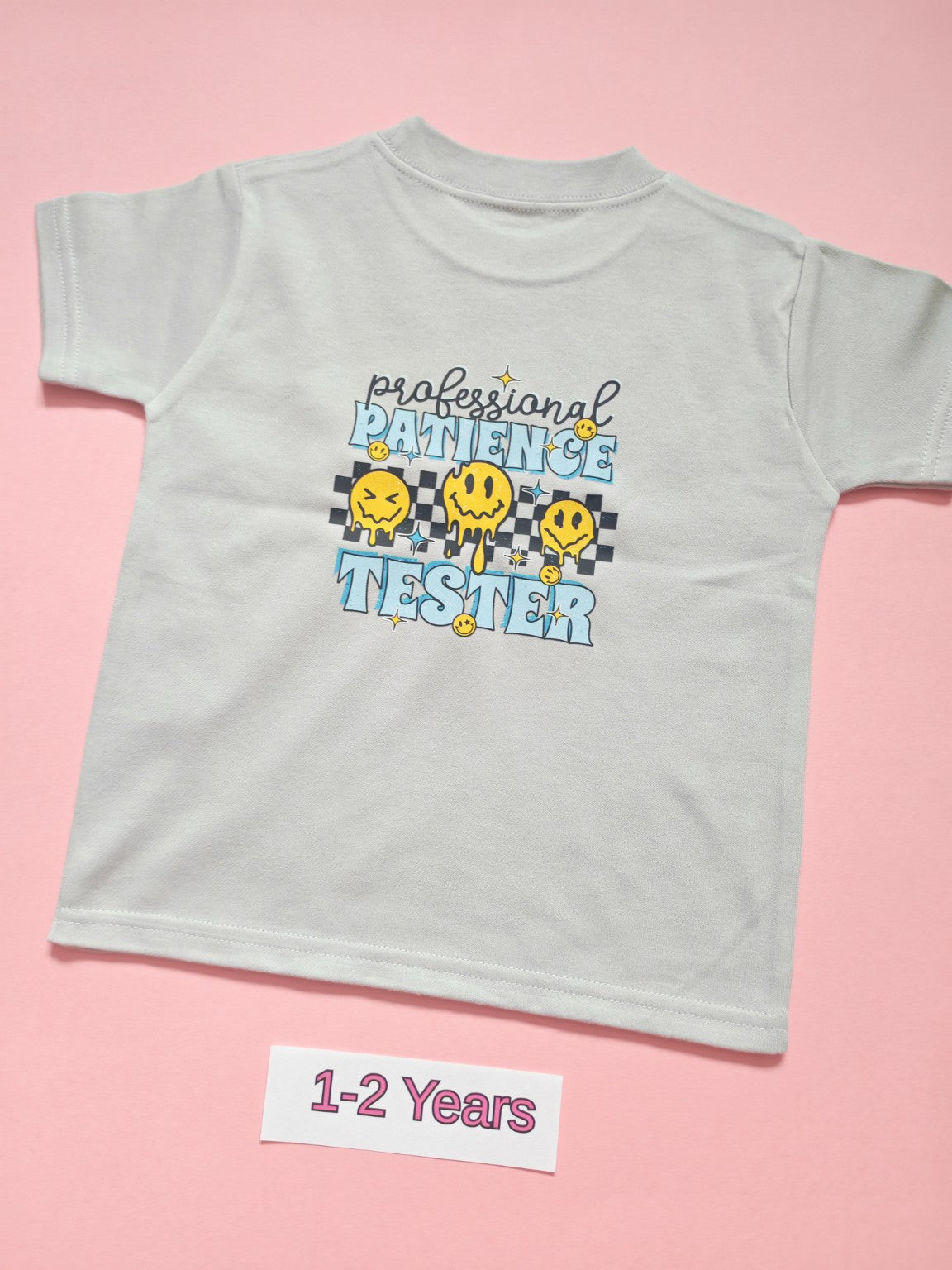Frozen Grey children's T-shirt with Professional Patience Tester design, size 1-2 years, back