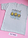 Frozen grey children's t-shirt with Professional Patience Tester design, 5-6 years