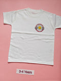 White children's T-shirt with pink daisy Professional Patience Tester design, size 3-4 years