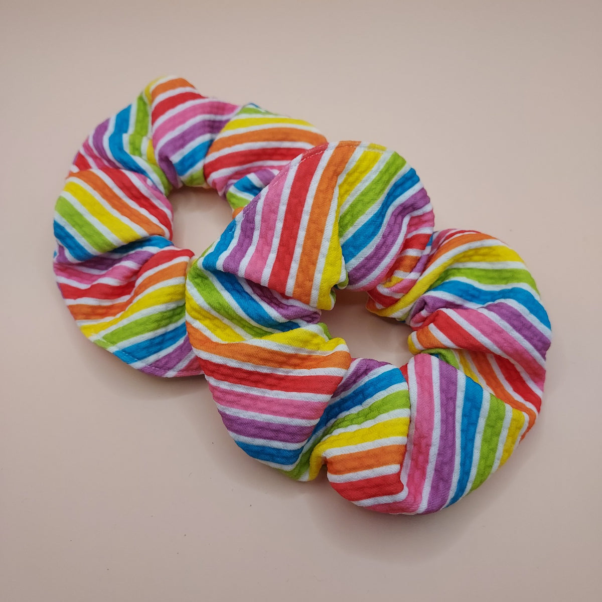 Handmade colourful rainbow stripe scrunchie