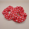 Handmade red scrunchie with white polka dots