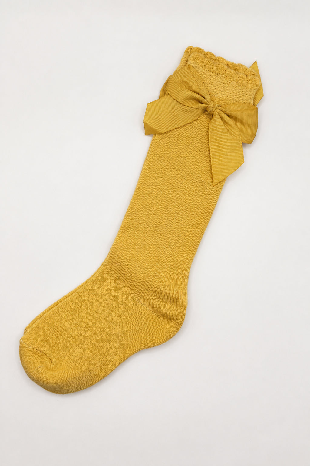 Mustard Knee High Bow Socks