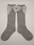 Grey Knee High Bow Socks