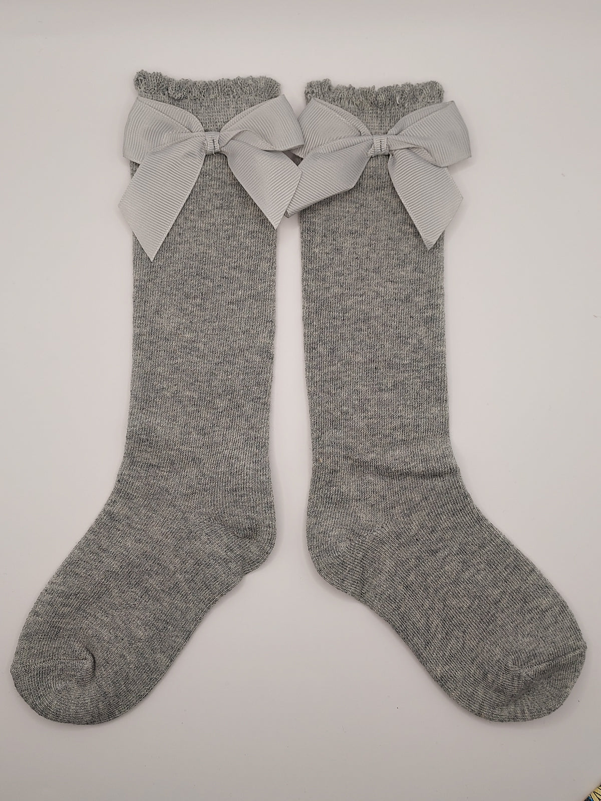 Grey Knee High Bow Socks