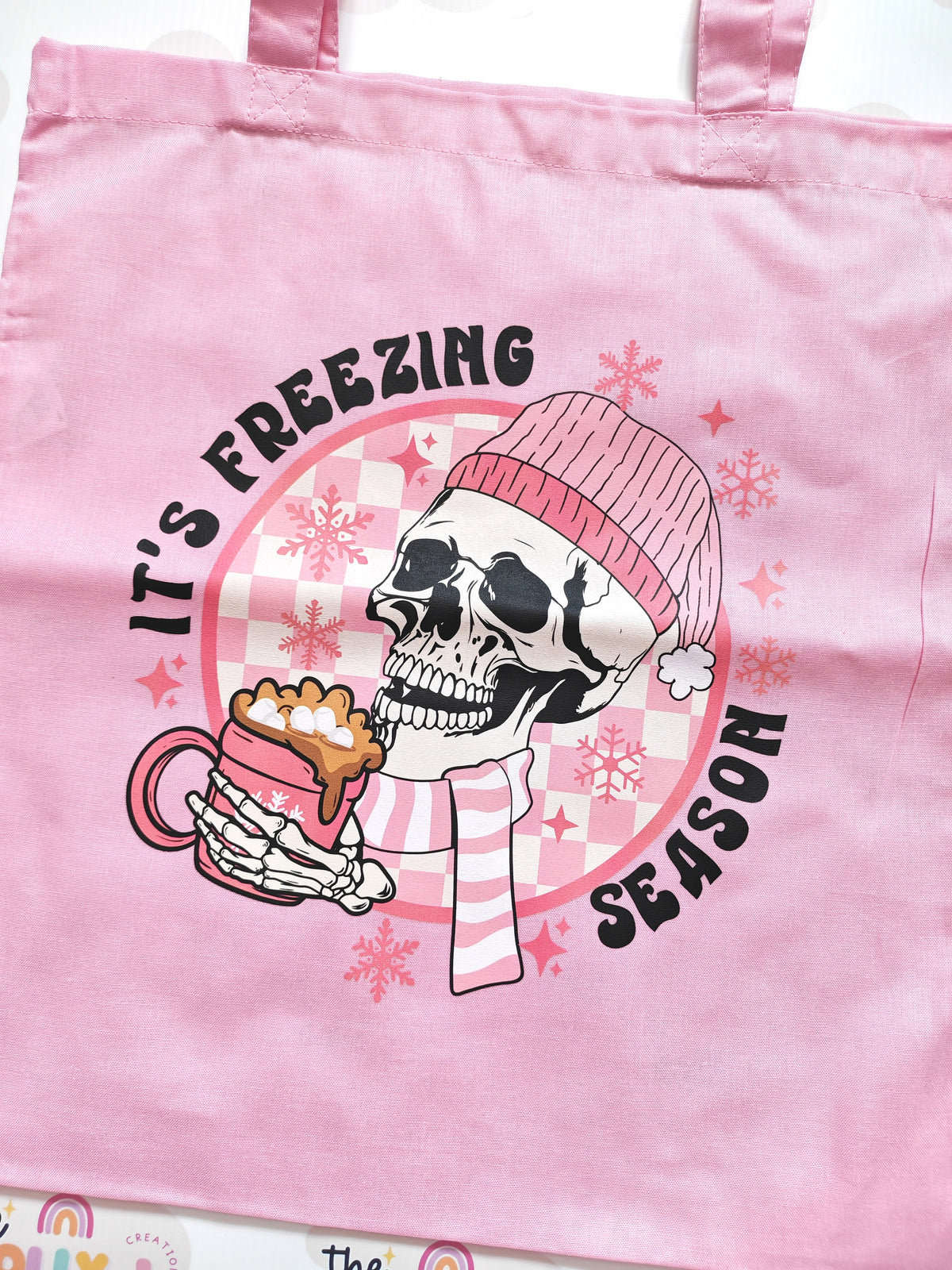It's freezing season pink tote bag