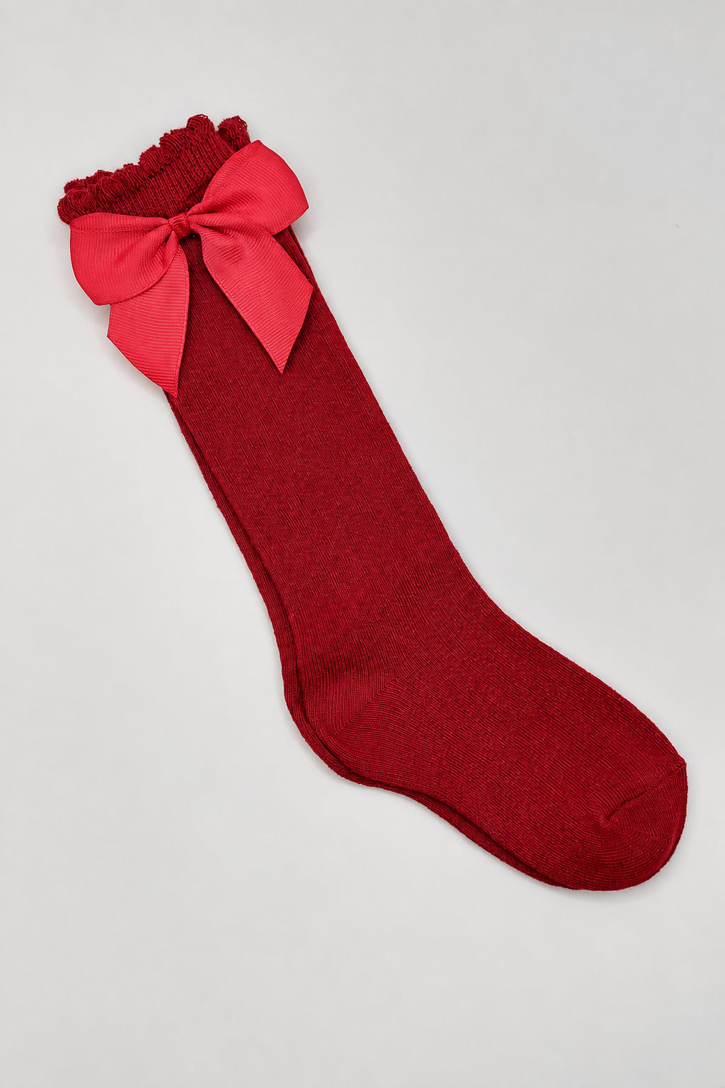 Burgundy Knee High Bow Socks
