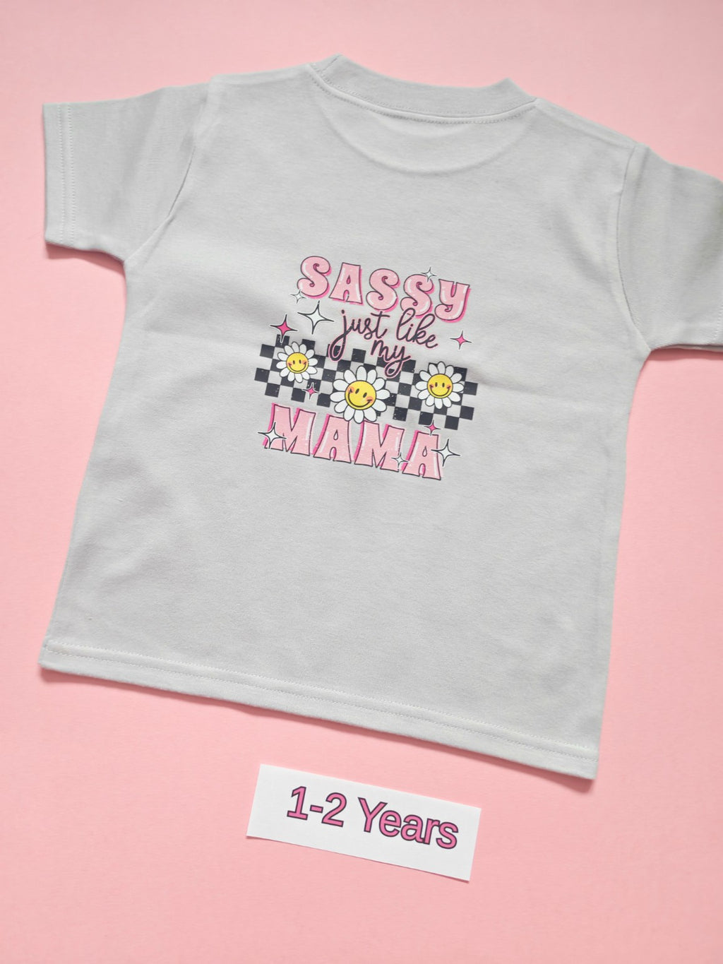 Frozen Grey children's T-shirt with Sassy Just Like My Mama daisy design, size 1-2 years, back